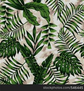 Tropical green plants colors exotic leaves seamless watercolor background