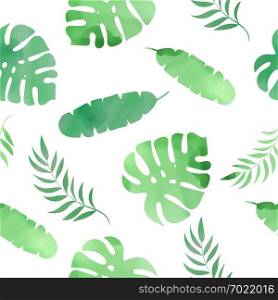 TROPICAL HERBS Watercolor Vector Seamless Pattern