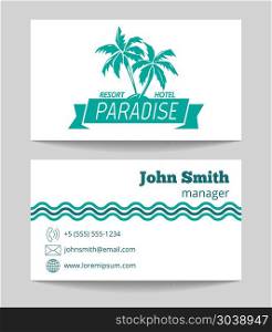 Tropical hotel business card template. Tropical hotel business card template. Touristic agency card. Vector illustration