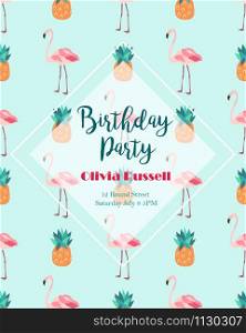 Tropical invitation template with pineapple and flamingo. Tropical invitation template with flamingo and pineapple