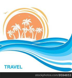 Tropical island and sunsea waves background vector image