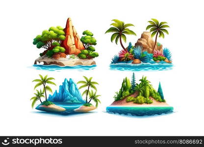 Tropical island at sea ocean set. Vector illustration desing.