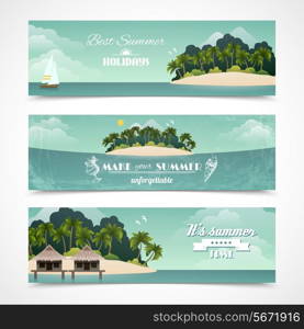 Tropical island best summer holidays horizontal banner set isolated vector illustration