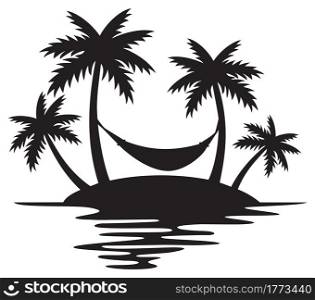 Tropical Island, Palm Trees and Hammock (Summer Design, Beach Silhouette).