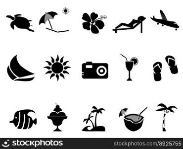 Tropical island vacation icons set vector image