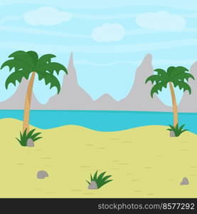 Tropical landscape. Summer beach. Islan with palm tree.. Tropical landscape. Summer beach. Islan with palm tree