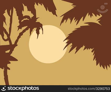 tropical landscape with palm on foregrounds