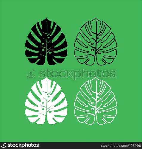 Tropical leaf icon Black and white color set . Tropical leaf icon . Black and white color set .
