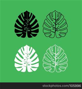 Tropical leaf icon Black and white color set . Tropical leaf icon . Black and white color set .