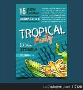 Tropical Leaf, Seaweeds And Shell Banner Vector. Decorative Jungle Floral Frond Leaf And Sea Plant On Invite Flyer. Beautiful Nature Botanical Tree Herb Designed In Retro Style Illustration. Tropical Leaf, Seaweeds And Shell Banner Vector