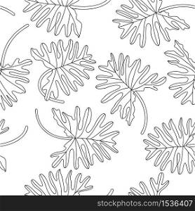Tropical leave seamless pattern. Hand drawn doodle vector illustration.