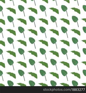 Tropical leaves and flowers seamless pattern. Botanical texture with green leaves on stem and without. Cute baby print for fabric and textile.. Tropical leaves and flowers seamless pattern. Botanical texture with green leaves on stem and without.
