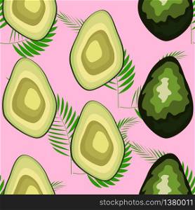 Tropical leaves and fruit avocado pattern. Seamless tropical wild flora with avocado fruit.