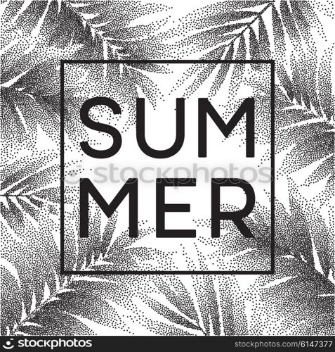 Tropical leaves design. Stipple illustration with space for text. Vector illustration. Tropical monstera leaves design for text card. Vector illustration EPS10