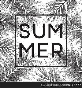 Tropical leaves design. Stipple illustration with space for text. Vector illustration. Tropical monstera leaves design for text card. Vector illustration EPS10