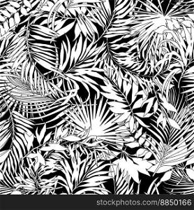 Tropical leaves in black and white vector image