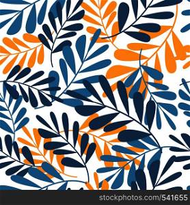 Tropical leaves seamless pattern , Fashion, interior, wrapping consept. Contemporary vector illustration. Floral seamless pattern tropical leaves, Fashion, interior, wrapping consept.