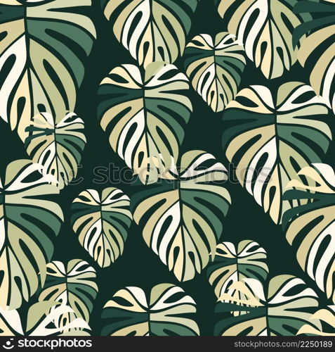 Tropical leaves seamless pattern. Monstera leaf background. Modern exotic jungle plants endless wallpaper. Hawaiian backdrop. Rainforest floral background. Vector illustration. Tropical leaves seamless pattern. Monstera leaf background.