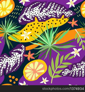 Tropical leaves seamless pattern. Summer vector background