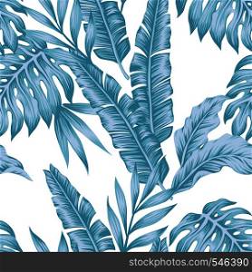 Tropical leaves winter color seamless pattern white background