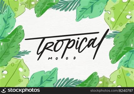 Tropical lettering surrounded by leaves summer background