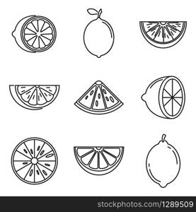 Tropical lime icons set. Outline set of tropical lime vector icons for web design isolated on white background. Tropical lime icons set, outline style