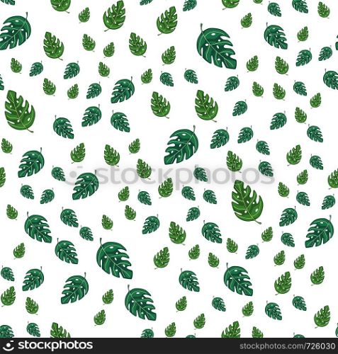 Tropical monstera leaves seamless repeat pattern . Exotic plant. Summer design for fabric, textile print, wrapping paper, children textile. Vector illustration. Tropical monstera leaves seamless repeat pattern . Exotic plant.