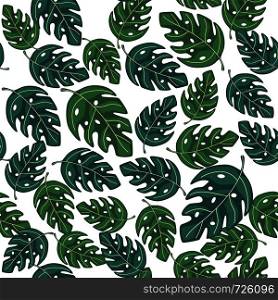 Tropical monstera leaves seamless repeat pattern . Exotic plant. Summer design for fabric, textile print, wrapping paper, children textile. Vector illustration. Tropical monstera leaves seamless repeat pattern . Exotic plant.