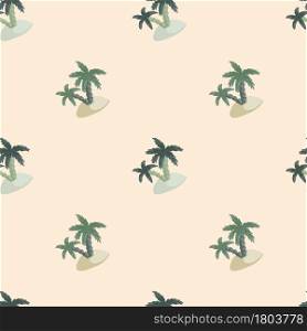 Tropical nature seamless pattern with island and palm tree print. Pastel tones. Abstract exotic ornament. Designed for fabric design, textile print, wrapping, cover. Vector illustration.. Tropical nature seamless pattern with island and palm tree print. Pastel tones. Abstract exotic ornament.