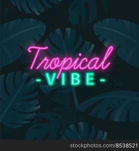 Tropical neon lettering with leaves or flowers