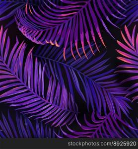 Tropical neon palm leaves seamless pattern floral vector image