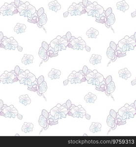 Tropical orchid flower seamless pattern, hand drawn sketch flower head in pastel blue and pink color. Vector background for surface design or textile.. Tropical orchid flower seamless pattern, hand drawn sketch flower head in pastel blue and pink color. Vector background for surface design or textile