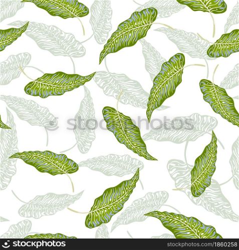 Tropical palm leaves seamless pattern isolated on white background. Jungle leaves botanical wallpaper. Foliage backdrop. Design for fabric , textile print, wrapping, cover. vector illustration.. Tropical palm leaves seamless pattern isolated on white background.