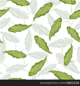 Tropical palm leaves seamless pattern isolated on white background. Jungle leaves botanical wallpaper. Foliage backdrop. Design for fabric , textile print, wrapping, cover. vector illustration.. Tropical palm leaves seamless pattern isolated on white background.