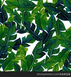 Tropical palm leaves seamless pattern vector background. Exotic beach art print on the white background