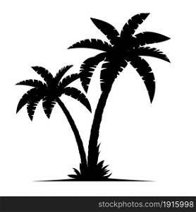 Tropical palm trees silhouettes isolated on white background. Coconut trees. Vector illustration in flat style. A palm tree silhouettes