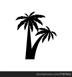 tropical palm trees with leaves, mature and young plants, black silhouettes isolated on white background. Set tropical palm trees with leaves, mature and young plants, black silhouettes isolated on white background