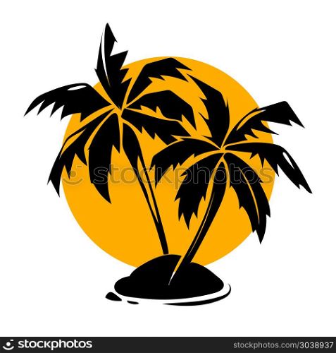Tropical paradise palm trees and sun logo. Tropical paradise palm trees and sun logo. Travel paradise and summer design, vector illustration