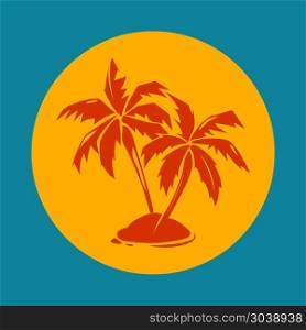 Tropical paradise palm trees and sun logo. Tropical paradise palm trees and sun logo. Island silhouette emblem for vacation, vector illustration