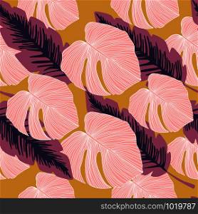 Tropical pattern, palm leaves seamless botanical background. Leaf wallpaper. Trendy design for fabric, textile print, wrapping paper. Vector illustration. Tropical pattern, palm leaves seamless botanical background.