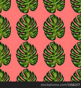 Tropical Pattern. Seamless Texture with Bright Hand Drawn Leaves of Monstera.