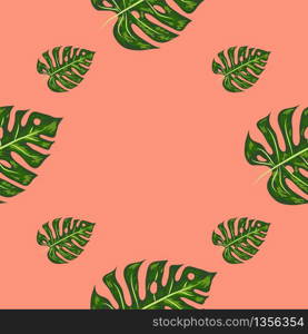 Tropical Pattern. Seamless Texture with Bright Hand Drawn Leaves of Monstera.