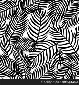 Tropical pattern, vector floral background. palm leaves seamless pattern, Abstact black leaves. Tropical pattern, vector floral background. palm leaves seamless pattern