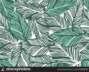 Tropical pattern, vector floral background. palm leaves seamless pattern, Abstact green leaves. Tropical pattern, palm leaves seamless vector floral background.