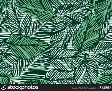Tropical pattern, vector floral background. palm leaves seamless pattern, Abstact green leaves. Tropical pattern, palm leaves seamless vector floral background.