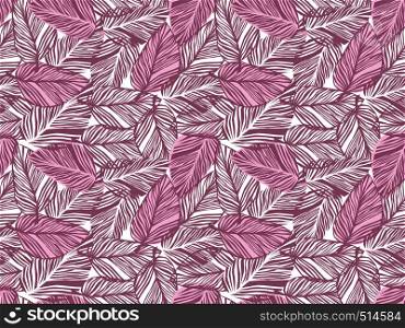 Tropical pattern, vector floral background. palm leaves seamless pattern, Abstact pink leaves. Tropical pattern, palm leaves seamless vector floral background.