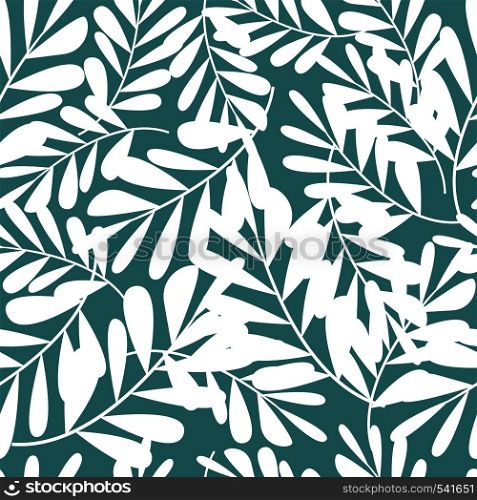 Tropical pattern, vector floral background. palm leaves seamless pattern, Abstact white leaves on green background. Vector illustration. Tropical pattern, vector floral background. palm leaves seamless pattern,