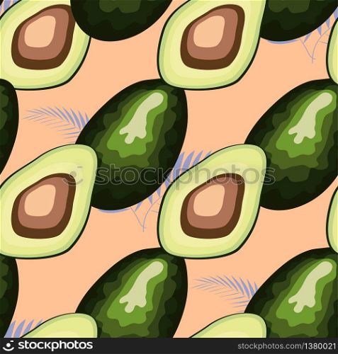 Tropical pattern with avocado and leaves. Pattern for kitchen, covers and fabric.