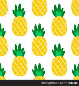 Tropical pineapple fruit seamless pattern on white background. Vector illustration of ananas for textile print, wallpaper, fashion design. Tropical ananas pineapple fruit seamless pattern on white background. Vector illustration for textile print, wallpaper, fashion design