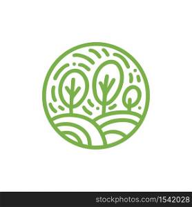 Tropical plant green leaves logo. Round bio emblem in a circle linear style. Vector abstract badge for design of natural products, flower shop, cosmetics, ecology concepts, health, spa, yoga Center.. Organic plant green leaves logo. Round bio emblem in a circle linear style. Vector abstract badge for design of natural products, flower shop, cosmetics, ecology concepts, health, spa, yoga Center